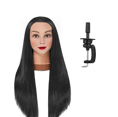 PINAKA Black Hair Styling Training Head, Synthetic Fiber Mannequin Head